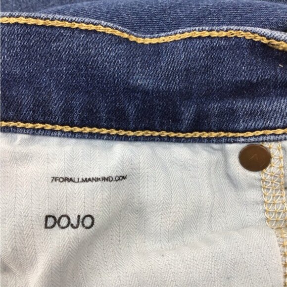 7 For All Mankind Dojo Medium Blue Flare Jeans - Picture 7 of 14